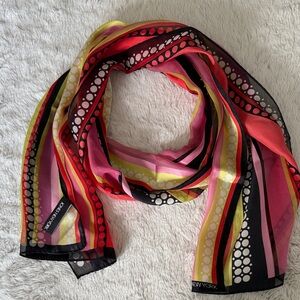 Vintage Jones New York Multicolored Striped Silk Scarf - Pink, Yellow & Black